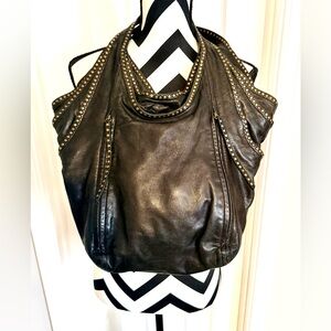 Kooba Tracy Studded Black Leather Hobo Bag
